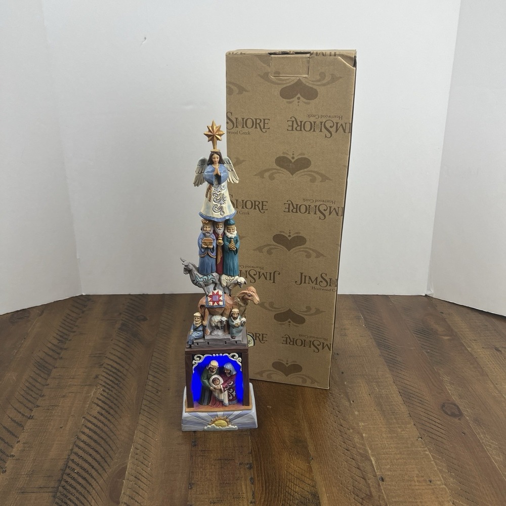 Rare Jim Shore Heartwood Creek Illuminated Nativity Tower Figurine 14" 2017
